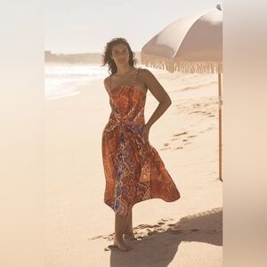 FARM Rio Orange and Blue Midi Dress